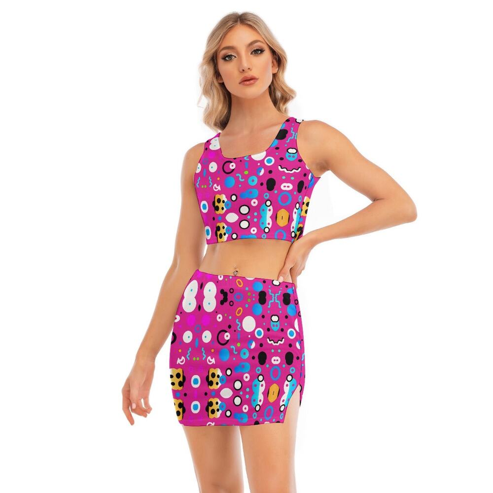 All-Over Print Women's Camisole And Hip Skirt Suit